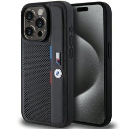BMW perforuotas Tricolor Line dėklas iPhone 15 Pro - juodas