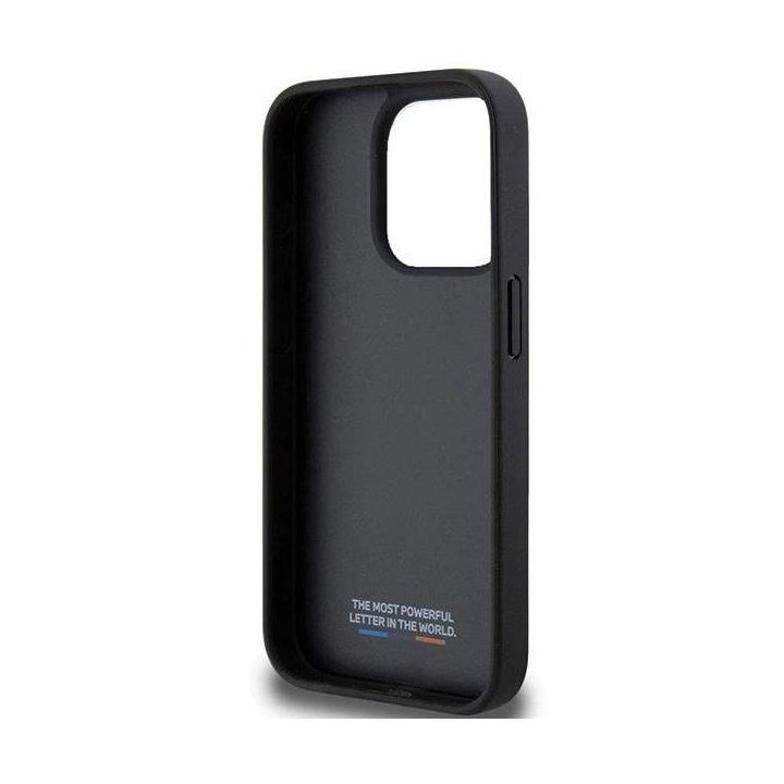 BMW perforuotas Tricolor Line dėklas iPhone 15 Pro - juodas