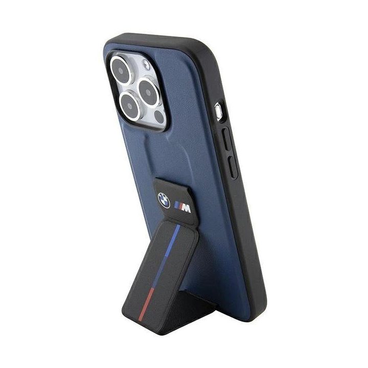 BMW M Grip Stand Bicolor dėklas iPhone 15 Pro - tamsiai mėlynas