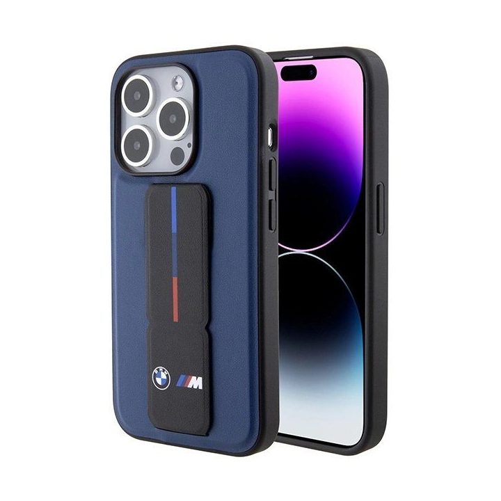 BMW M Grip Stand Bicolor dėklas iPhone 15 Pro - tamsiai mėlynas