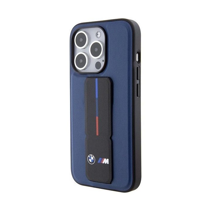 BMW M Grip Stand Bicolor dėklas iPhone 15 Pro - tamsiai mėlynas