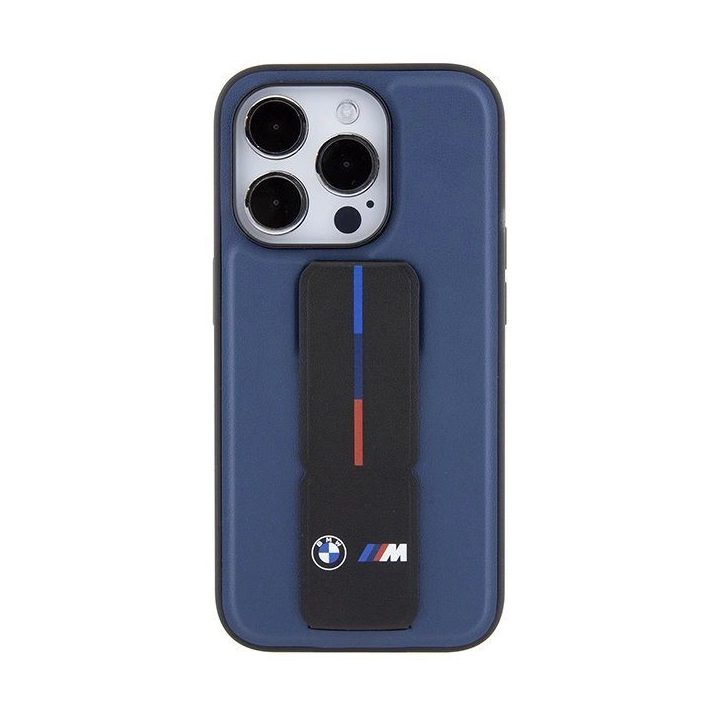 BMW M Grip Stand Bicolor dėklas iPhone 15 Pro - tamsiai mėlynas