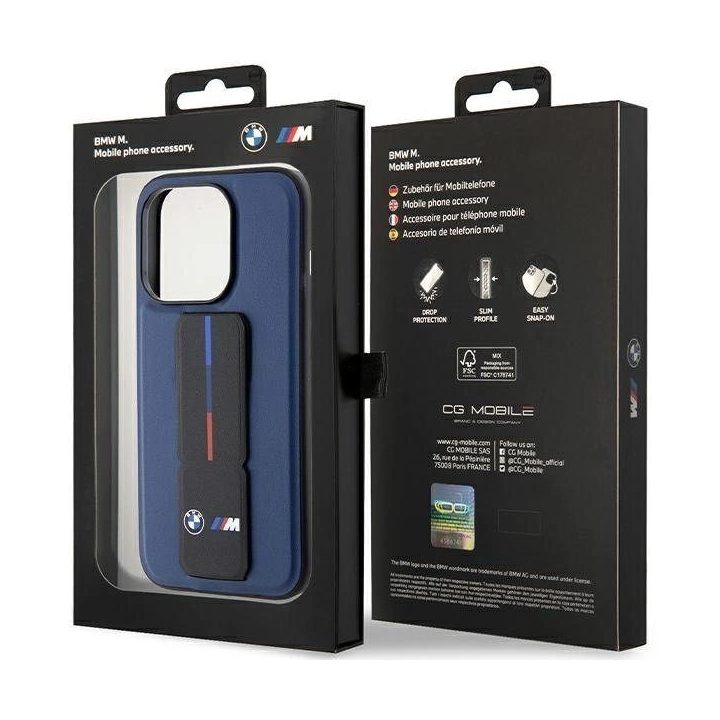 BMW M Grip Stand Bicolor dėklas iPhone 15 Pro - tamsiai mėlynas