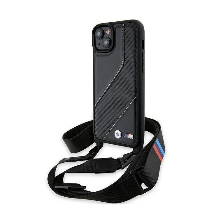 BMW M Edition Carbon Stripe & Strap dėklas iPhone 15 Plus / 14 Plus - juodas