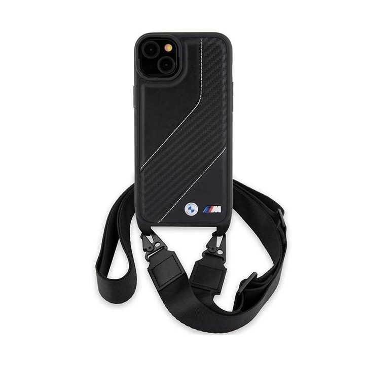 BMW M Edition Carbon Stripe & Strap dėklas iPhone 15 Plus / 14 Plus - juodas