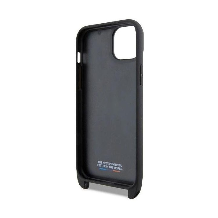 BMW M Edition Carbon Tricolor Lines & Strap dėklas iPhone 15 Plus / 14 Plus - juodas