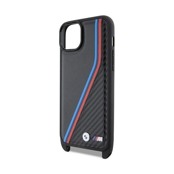 BMW M Edition Carbon Tricolor Lines & Strap dėklas iPhone 15 Plus / 14 Plus - juodas