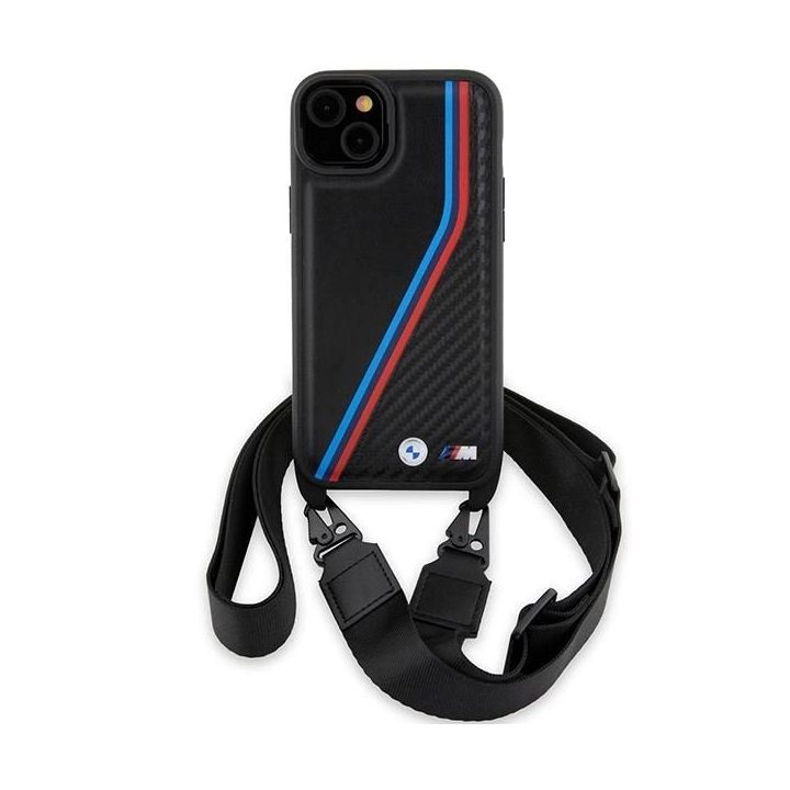 BMW M Edition Carbon Tricolor Lines & Strap dėklas iPhone 15 Plus / 14 Plus - juodas