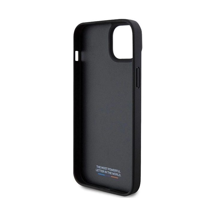 BMW perforuotas Tricolor Line dėklas iPhone 15 Plus / 14 Plus - juodas