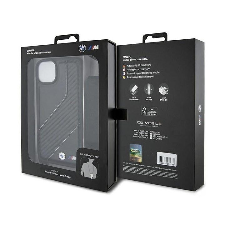 BMW M Edition Carbon Stripe & Strap dėklas iPhone 15 / 14 / 13 - juodas
