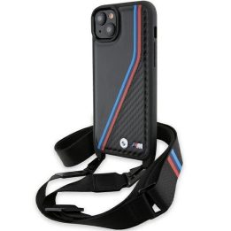 BMW M Edition Carbon Tricolor Lines & Strap dėklas iPhone 15 / 14 / 13 - juodas