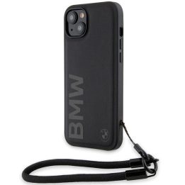 BMW Signature Leather Wordmark Cord Case for iPhone 15/14/13 - Juodas
