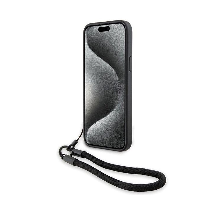 BMW Signature Leather Wordmark Cord Case for iPhone 15/14/13 - Juodas