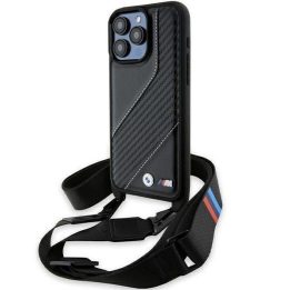 BMW M Edition Carbon Stripe dėklas su dirželiu iPhone 15 Pro Max - juodas