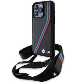 BMW M Edition Carbon Tricolor Lines & Strap dėklas iPhone 15 Pro Max - juodas