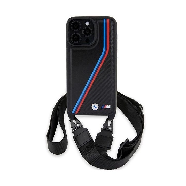 BMW M Edition Carbon Tricolor Lines & Strap dėklas iPhone 15 Pro Max - juodas
