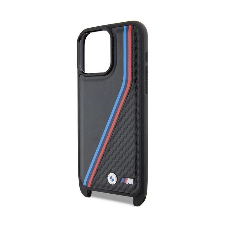BMW M Edition Carbon Tricolor Lines & Strap dėklas iPhone 15 Pro Max - juodas