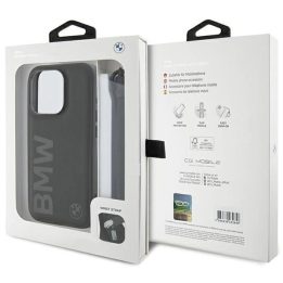 BMW Signature Leather Wordmark Cord dėklas iPhone 15 Pro Max - juodas
