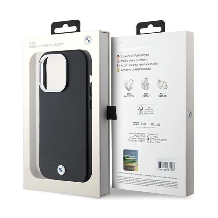 BMW Signature Wrapped Metal MagSafe dėklas iPhone 14 Pro - juodas