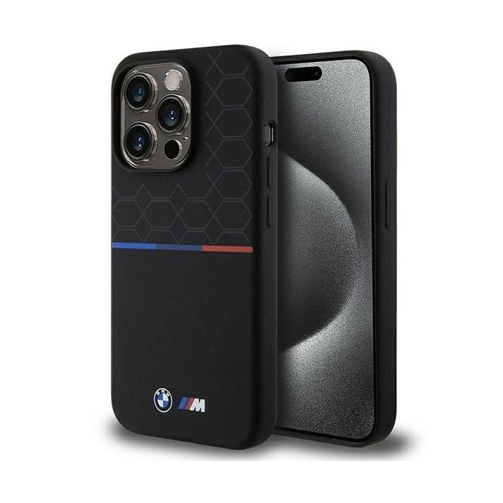 BMW M silikoninis MagSafe dėklas iPhone 15 Pro - juodas