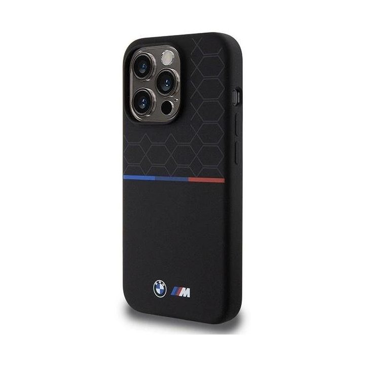 BMW M silikoninis MagSafe dėklas iPhone 15 Pro - juodas