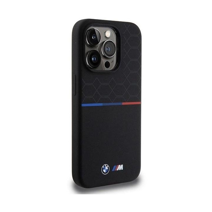 BMW M silikoninis MagSafe dėklas iPhone 15 Pro - juodas