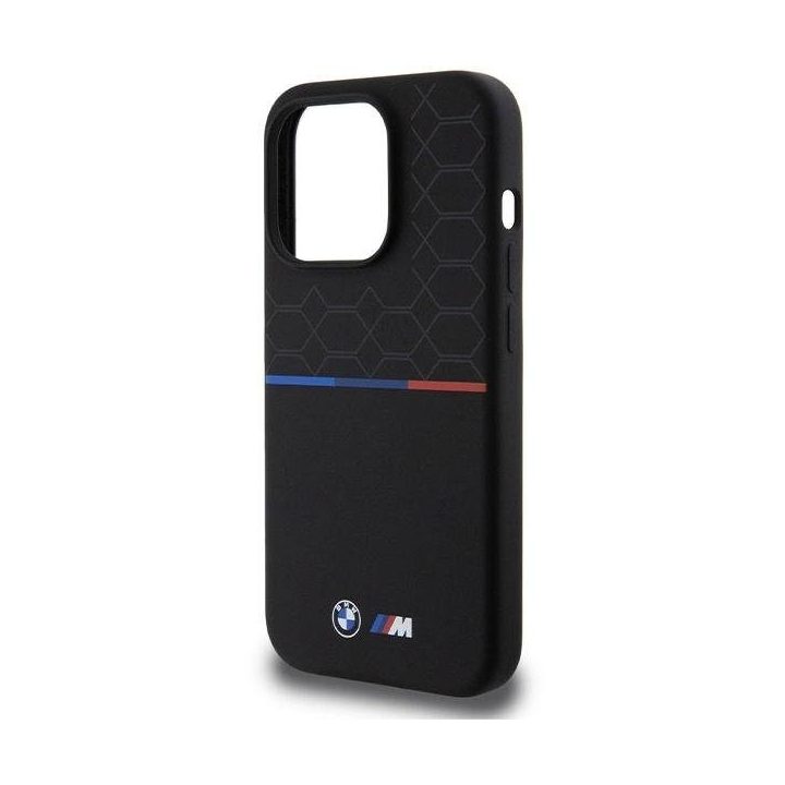 BMW M silikoninis MagSafe dėklas iPhone 15 Pro - juodas
