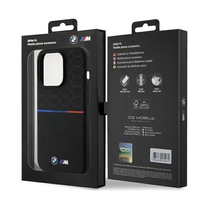 BMW M silikoninis MagSafe dėklas iPhone 15 Pro - juodas