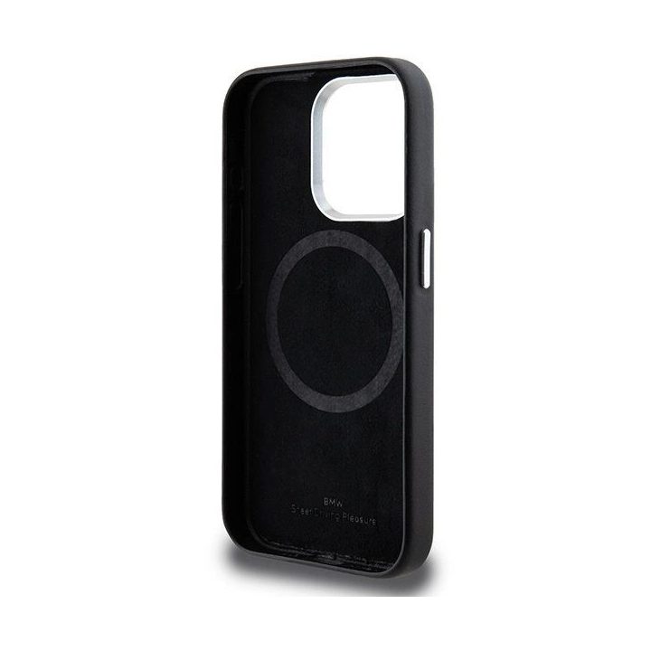 BMW Signature Wrapped Metal MagSafe dėklas iPhone 15 Pro - juodas