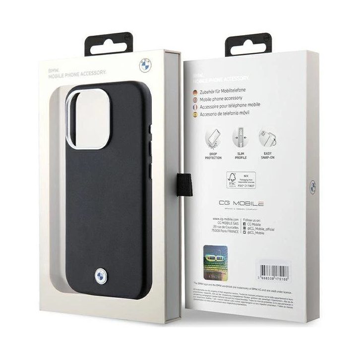 BMW Signature Wrapped Metal MagSafe dėklas iPhone 15 Pro - juodas