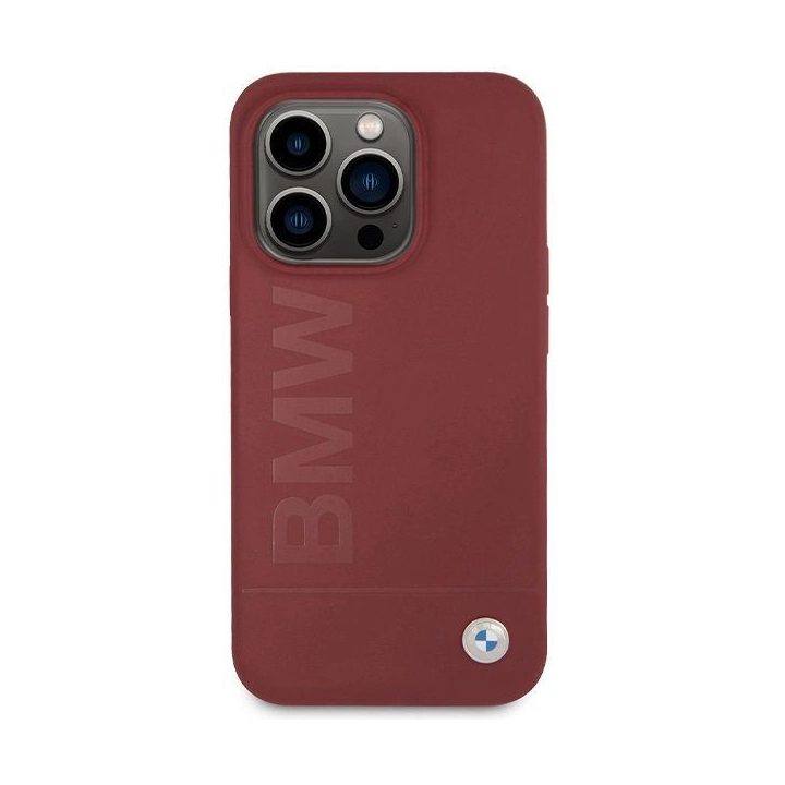 BMW silikoninis MagSafe dėklas su dideliu logotipu iPhone 15 Pro - raudonas