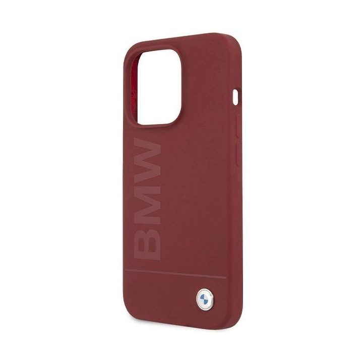 BMW silikoninis MagSafe dėklas su dideliu logotipu iPhone 15 Pro - raudonas