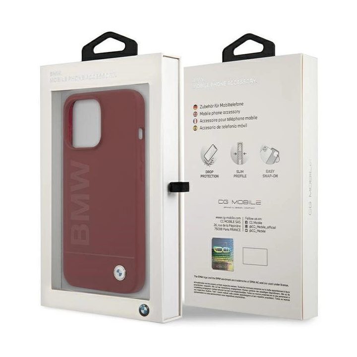 BMW silikoninis MagSafe dėklas su dideliu logotipu iPhone 15 Pro - raudonas