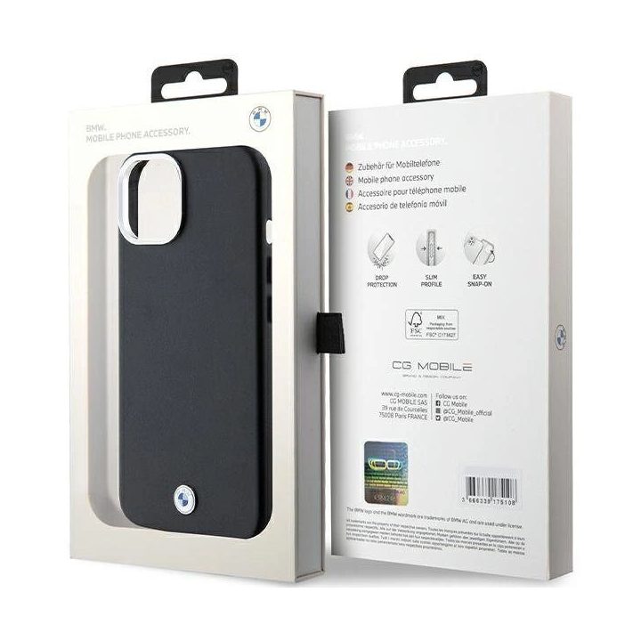 BMW Signature Wrapped Metal MagSafe dėklas iPhone 15 Plus / 14 Plus - juodas