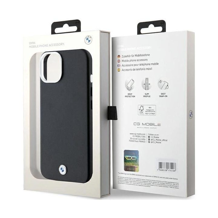 BMW parašu aptrauktas metalinis MagSafe dėklas iPhone 15/14/13 - juodas