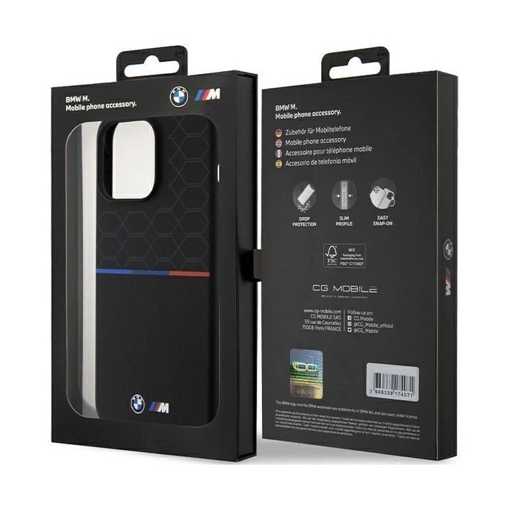 BMW M silikoninis MagSafe dėklas iPhone 15 Pro Max - juodas