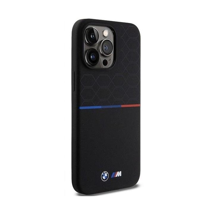 BMW M silikoninis MagSafe dėklas iPhone 15 Pro Max - juodas