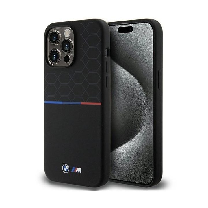 BMW M silikoninis MagSafe dėklas iPhone 15 Pro Max - juodas