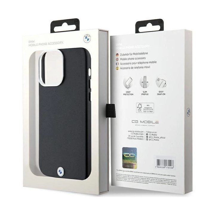 BMW Signature Wrapped Metal MagSafe dėklas iPhone 15 Pro Max - juodas