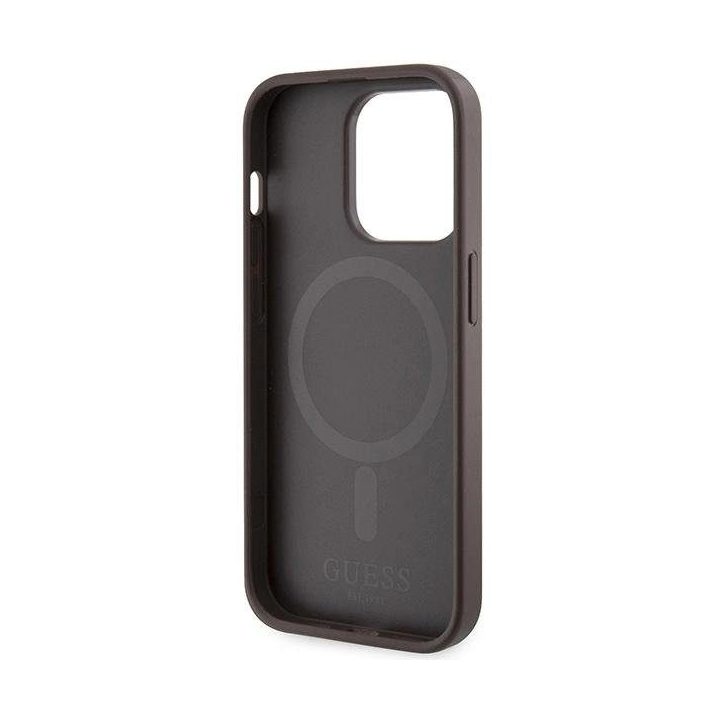 Guess 4G spausdintas Stripes MagSafe dėklas iPhone 15 Pro - rudas