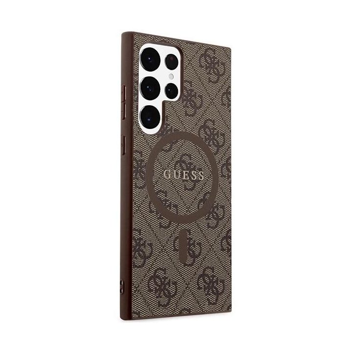 Guess 4G Collection odinis metalinis dėklas su logotipu MagSafe , skirtas Samsung Galaxy S24 Ultra - rudas