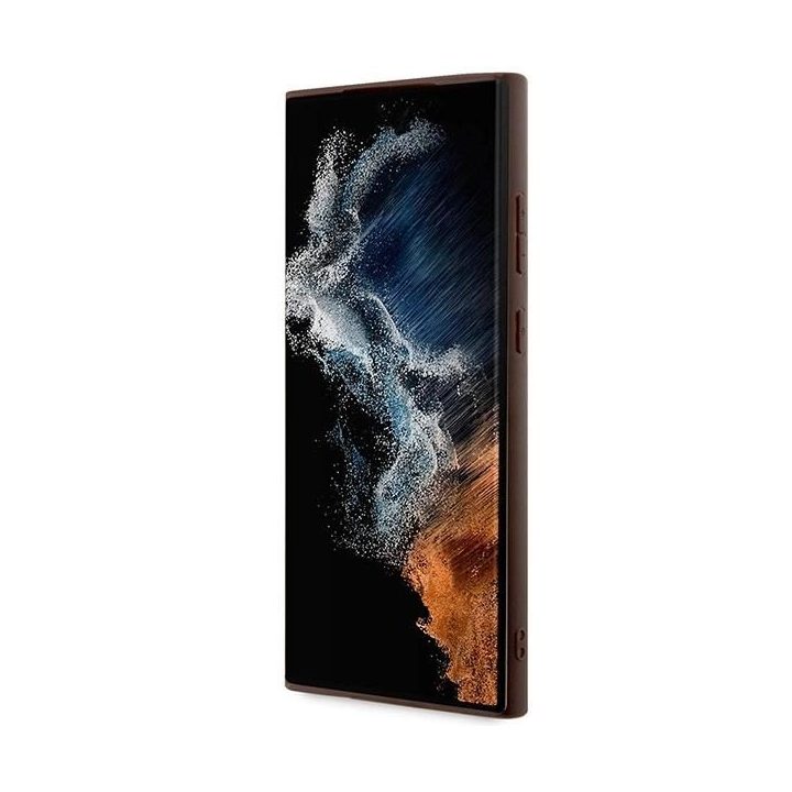 Guess 4G Collection odinis metalinis dėklas su logotipu MagSafe , skirtas Samsung Galaxy S24 Ultra - rudas