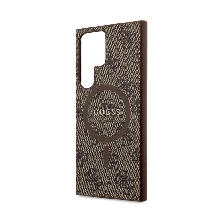 Guess 4G Collection odinis metalinis dėklas su logotipu MagSafe , skirtas Samsung Galaxy S24 Ultra - rudas