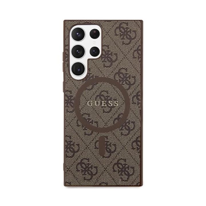 Guess 4G Collection odinis metalinis dėklas su logotipu MagSafe , skirtas Samsung Galaxy S24 Ultra - rudas