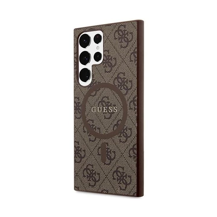 Guess 4G Collection odinis metalinis dėklas su logotipu MagSafe , skirtas Samsung Galaxy S24 Ultra - rudas