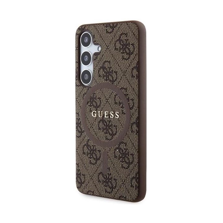 Guess 4G Collection odinis metalinis dėklas su logotipu MagSafe , skirtas Samsung Galaxy S24 - rudas
