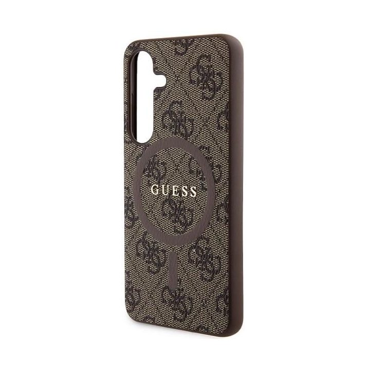 Guess 4G Collection odinis metalinis dėklas su logotipu MagSafe , skirtas Samsung Galaxy S24 - rudas