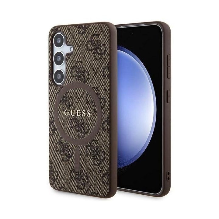 Guess 4G Collection odinis metalinis dėklas su logotipu MagSafe , skirtas Samsung Galaxy S24 - rudas