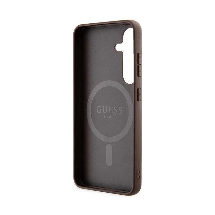 Guess 4G Collection odinis metalinis dėklas su logotipu MagSafe , skirtas Samsung Galaxy S24 - rudas