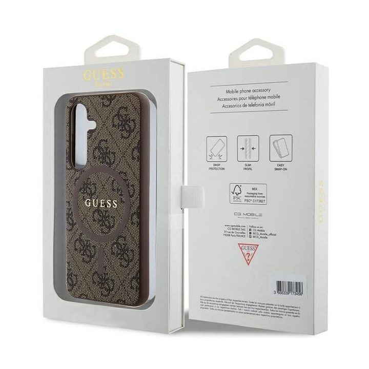 Guess 4G Collection odinis metalinis dėklas su logotipu MagSafe , skirtas Samsung Galaxy S24 - rudas
